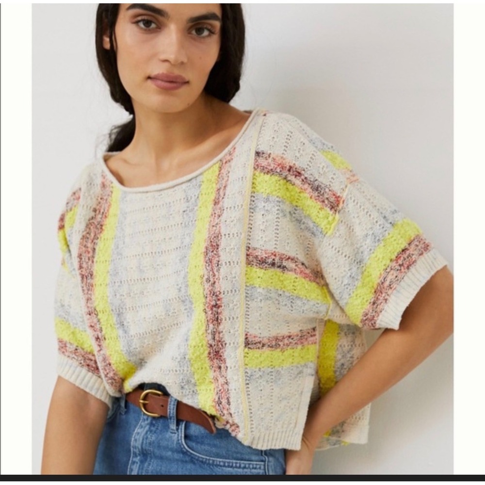 Pilcro Anthropologie Women's Knit Sweater Short Sleeve Size XL Preppy Beachy